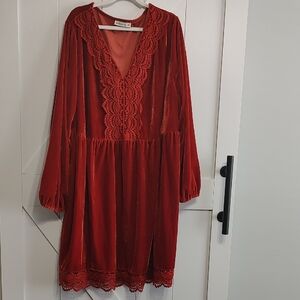 SHEIN Red V-Neck Bishop Sleeve Sundress